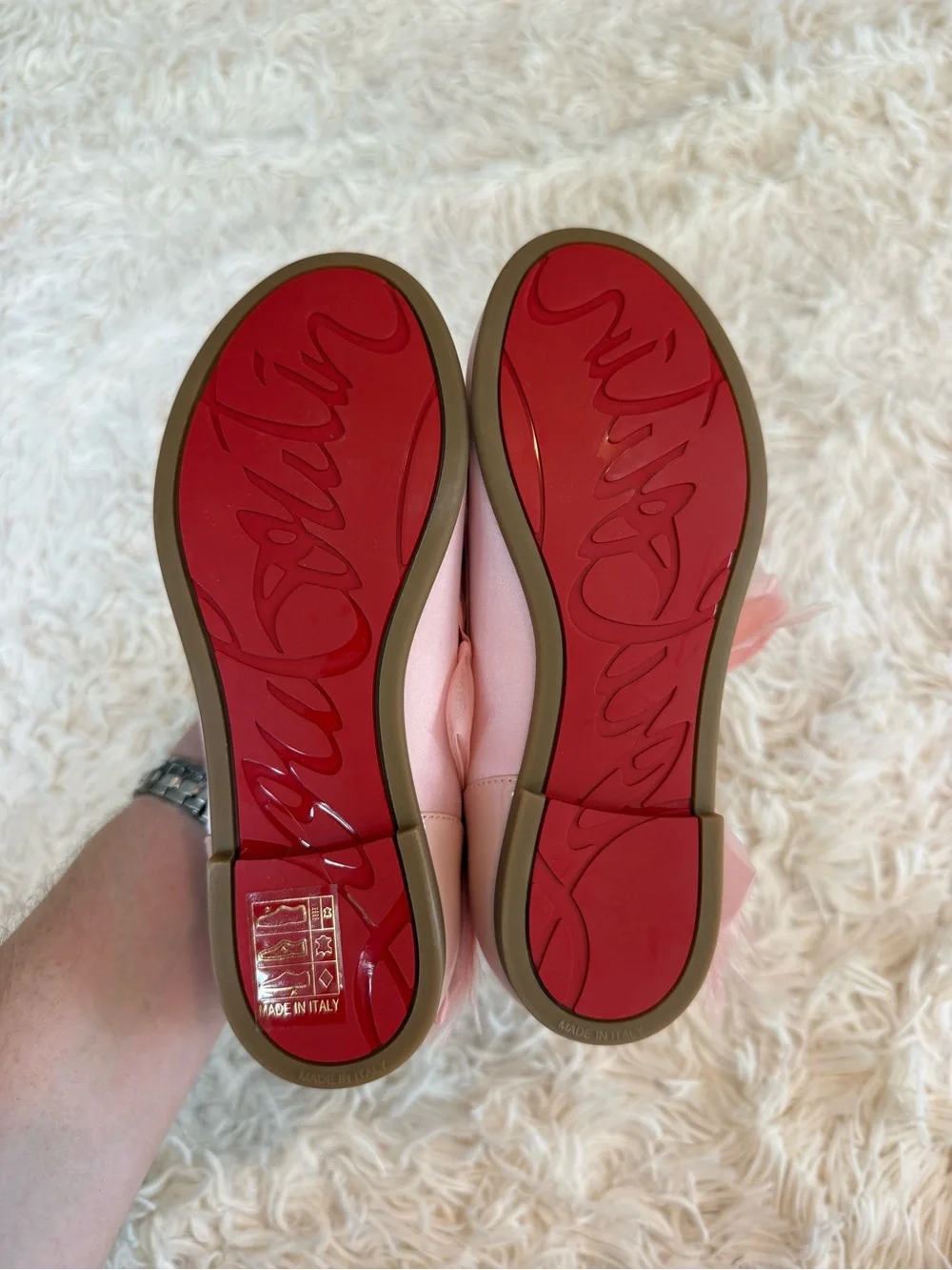 NWT Christian Louboutin Anemonina Flat Rosy Satin Feather Bow Shoes Size 29